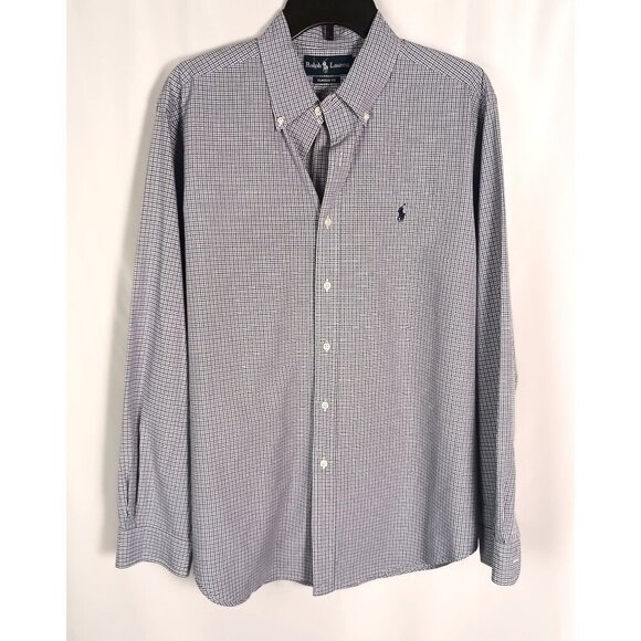 Ralph Lauren Classic Fit Long Sleeve Blue Plaid Dress Shirt Men 16.5 34/35 - Picture 1 of 5
